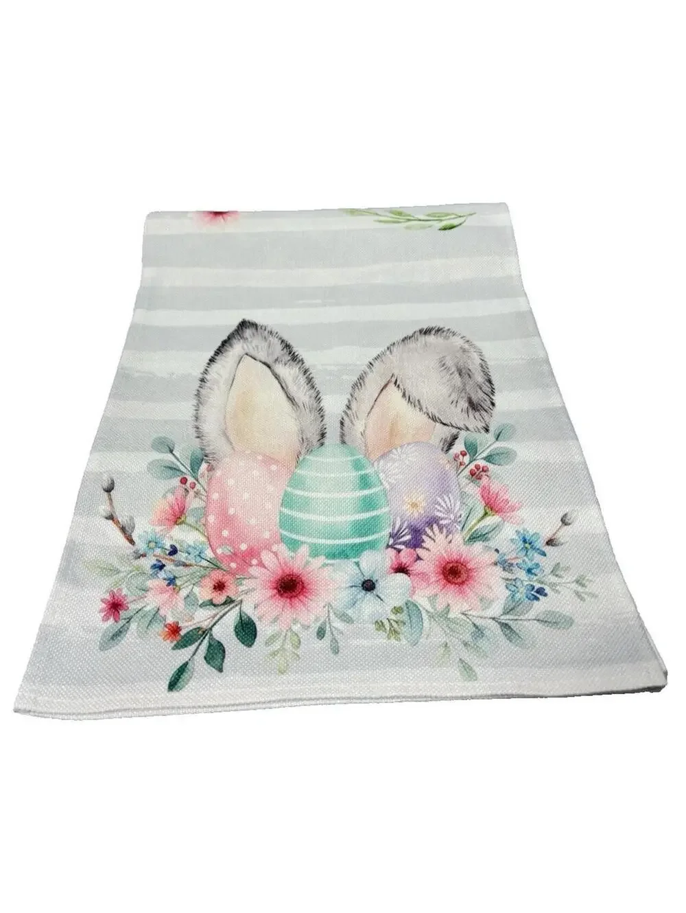 Easter Bunny Table Runner 72” Long Spring Floral Eggs Grey Stripe Holiday Decor
